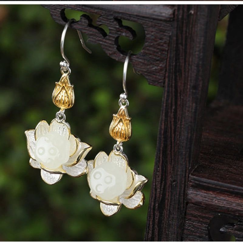 Lucky Lotus Pod Hetian Jade Earrings – Ethnic Oriental Jewelry