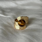 Natural Tiger Eye Stone Ring, Retro French Feather Antique Style Ring