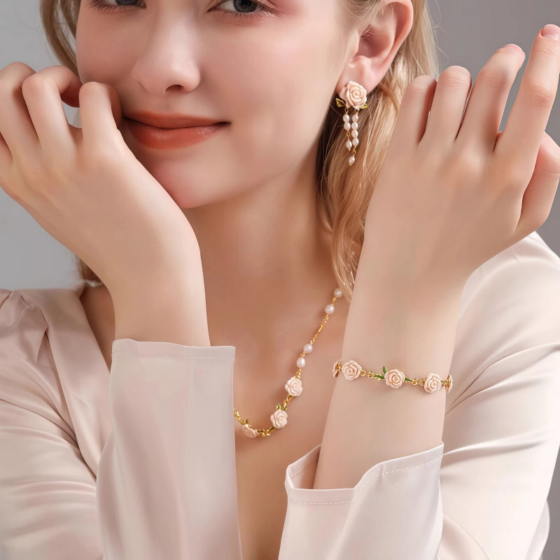 Bracelet Fleur de Luxe Perle Champagne Rose