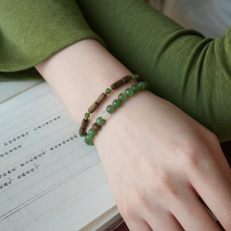 Natural Hetian Jade Bracelet - Pure Aura White Jade Accent Piece