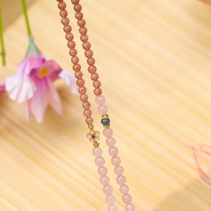 Natural Rose Quartz Ring Flower Bracelet - Inner Peace and Gentle Healing