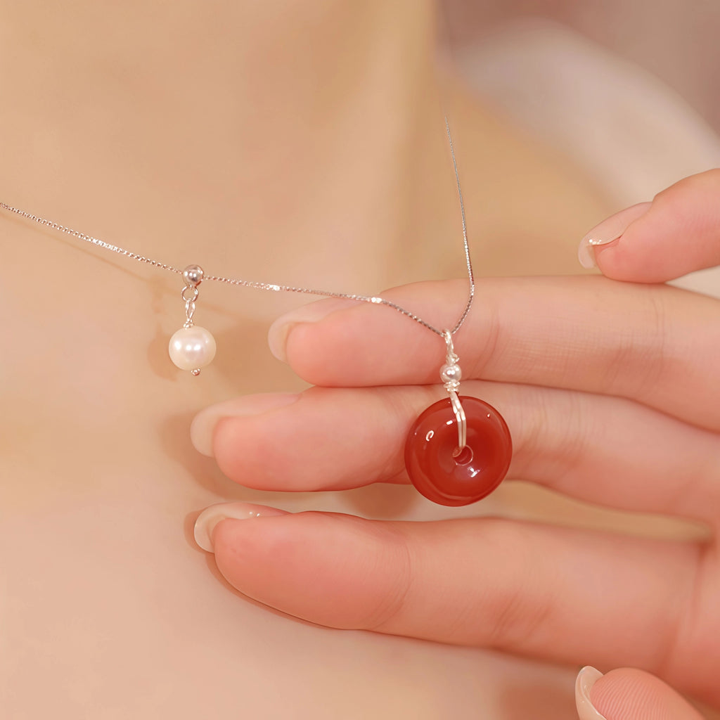 Natural Stone Ping An Kou Charm Necklace - Peace & Unity