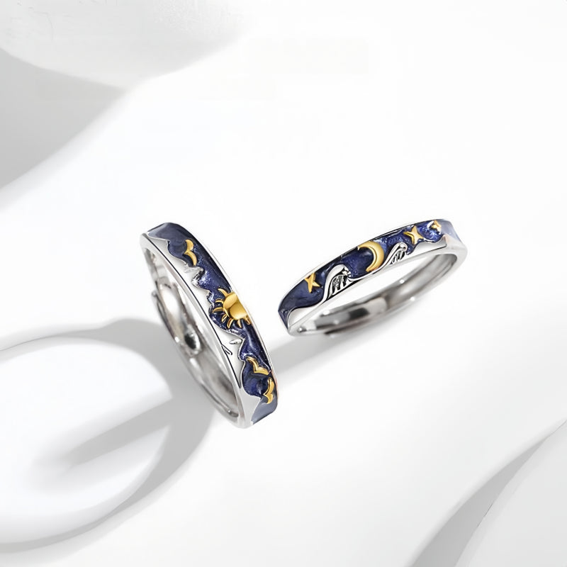 Starry Sky Sun Moon Couple Ring