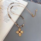 Natural Tiger Eye Stone Necklace, Lucky Four-Leaf Clover Long Sweater
