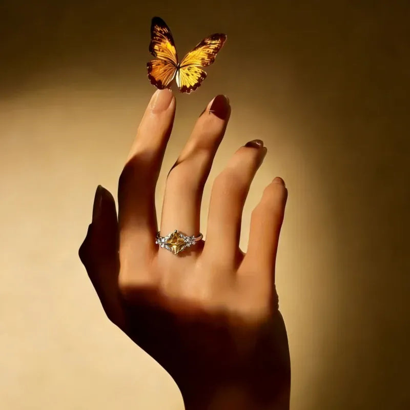 Natural Yellow Citrine Ring Bring Good Fortune&Riches