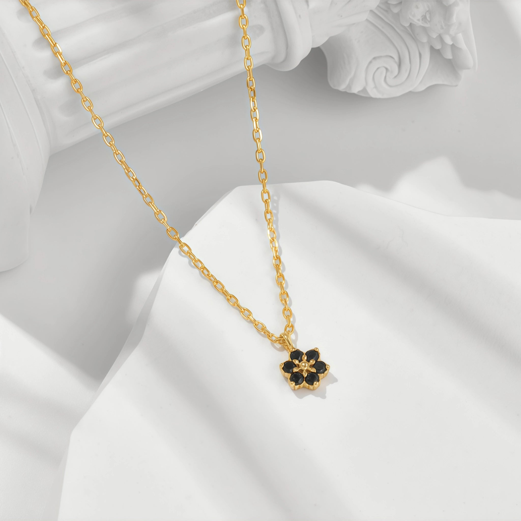 Four‑Petal Flower Black Gemstone Jewelry Set - Serenity And Fortitude