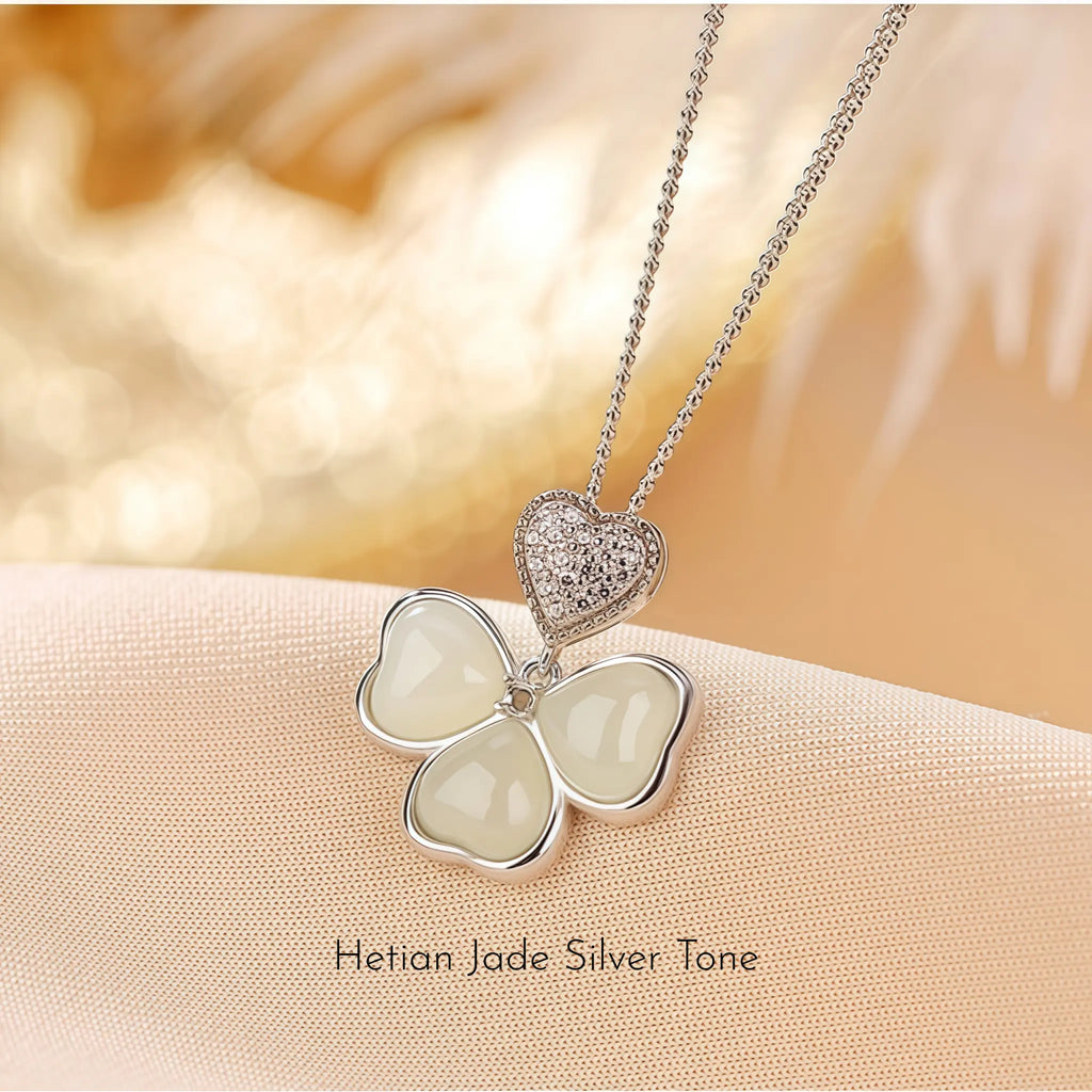 Heart Hetian Jade Four-Leaf Clover Necklace - Purity & Peace