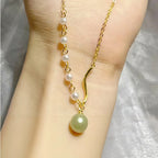 Asymmetrical Chain Hetian Jade and Pearl Necklace - Perfection & Serenity