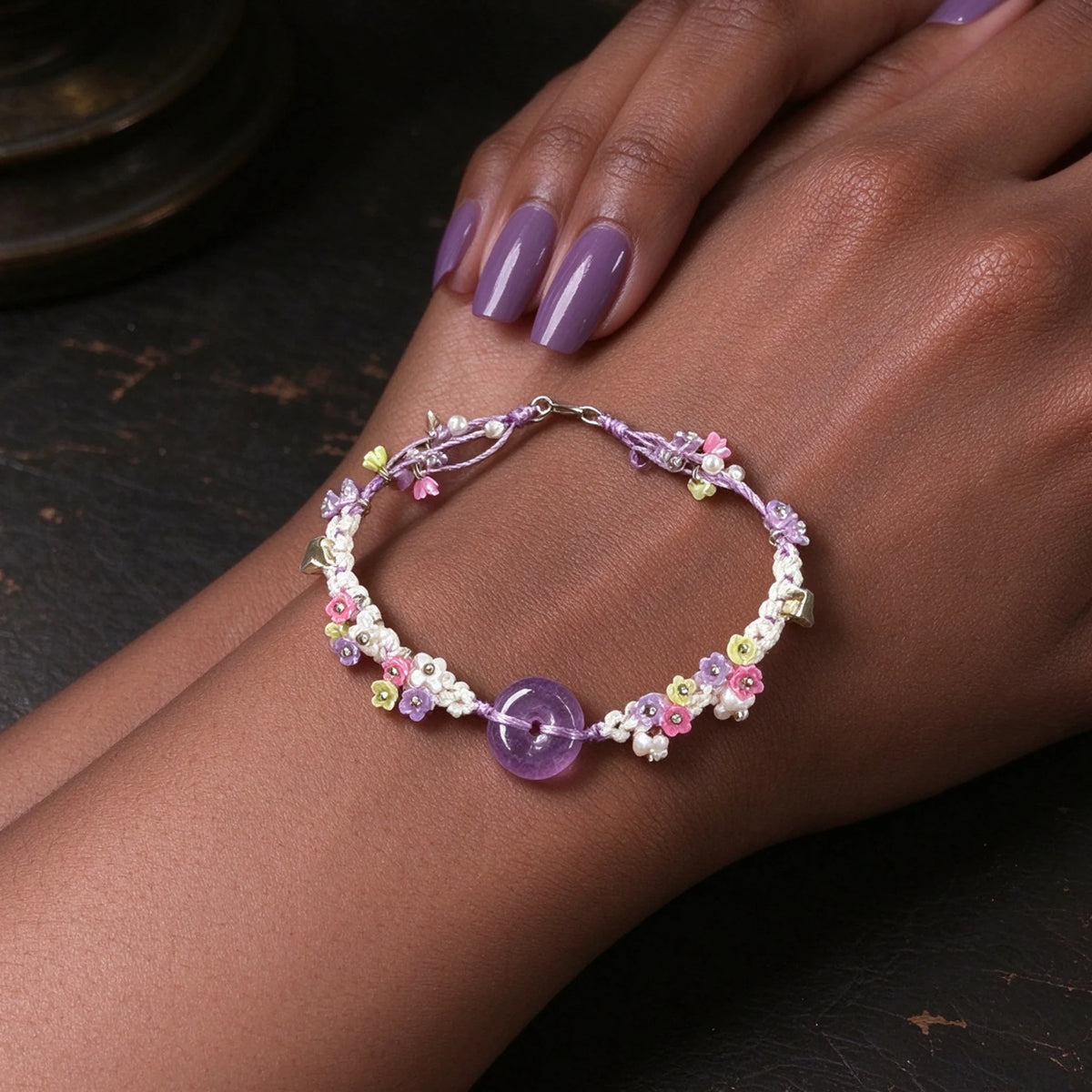 Small Butterfly Amethyst Ping An Kou Macrame Bracelet - Protection & Wisdom Energy Healing