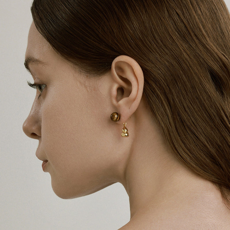 Golden Gourd Tiger Eye Stud Earrings — Fortune Blessing Jewelry