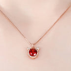 Delicate Rose Gold Cat‑Head Red Stone Complete Jewelry Set - Protection