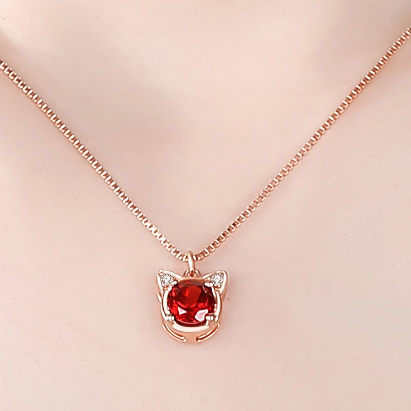 Delicate Rose Gold Cat‑Head Red Stone Complete Jewelry Set - Protection
