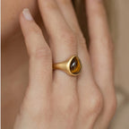 Tiger's Eye Teardrop Gold Ring - Attract Wealth, Block Negative Energy & Boost Confidence