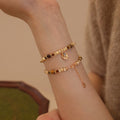 Tiger Eye & Shell Bead Bracelet for Women, Adjustable Extension Chain with Leaf Pendant