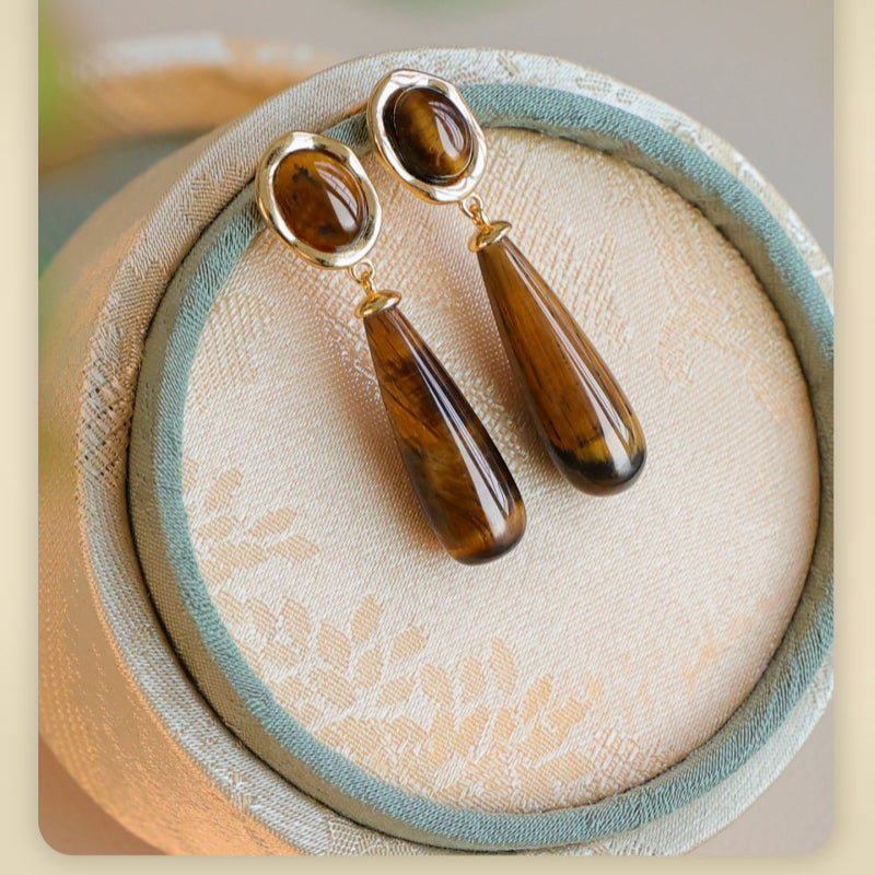 Waterdrop Natural Tiger Eye Earrings — Wealth-Attracting & Protective