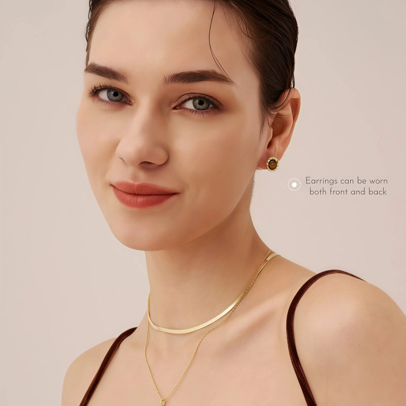 Boucles d'oreilles en pierres naturelles Œil de Tigre et perles d'eau douce, nouvelles boucles d'oreilles double-face