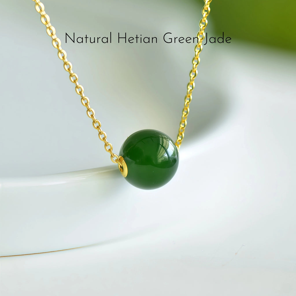 Dainty Natural Hetian Green Jade Bead Necklace - Calm & Peace
