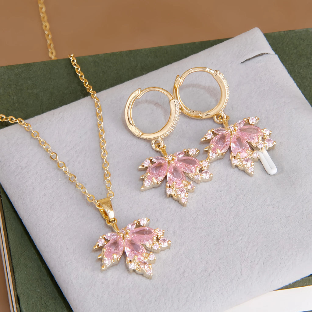 Rose Quartz Necklace Earrings Ring Jewelry Set - Embrace Self‑Love Energy