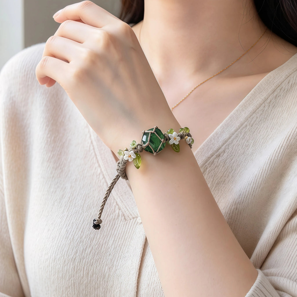 Peridot Botanical Handmade Bracelet - Healing & Renewal