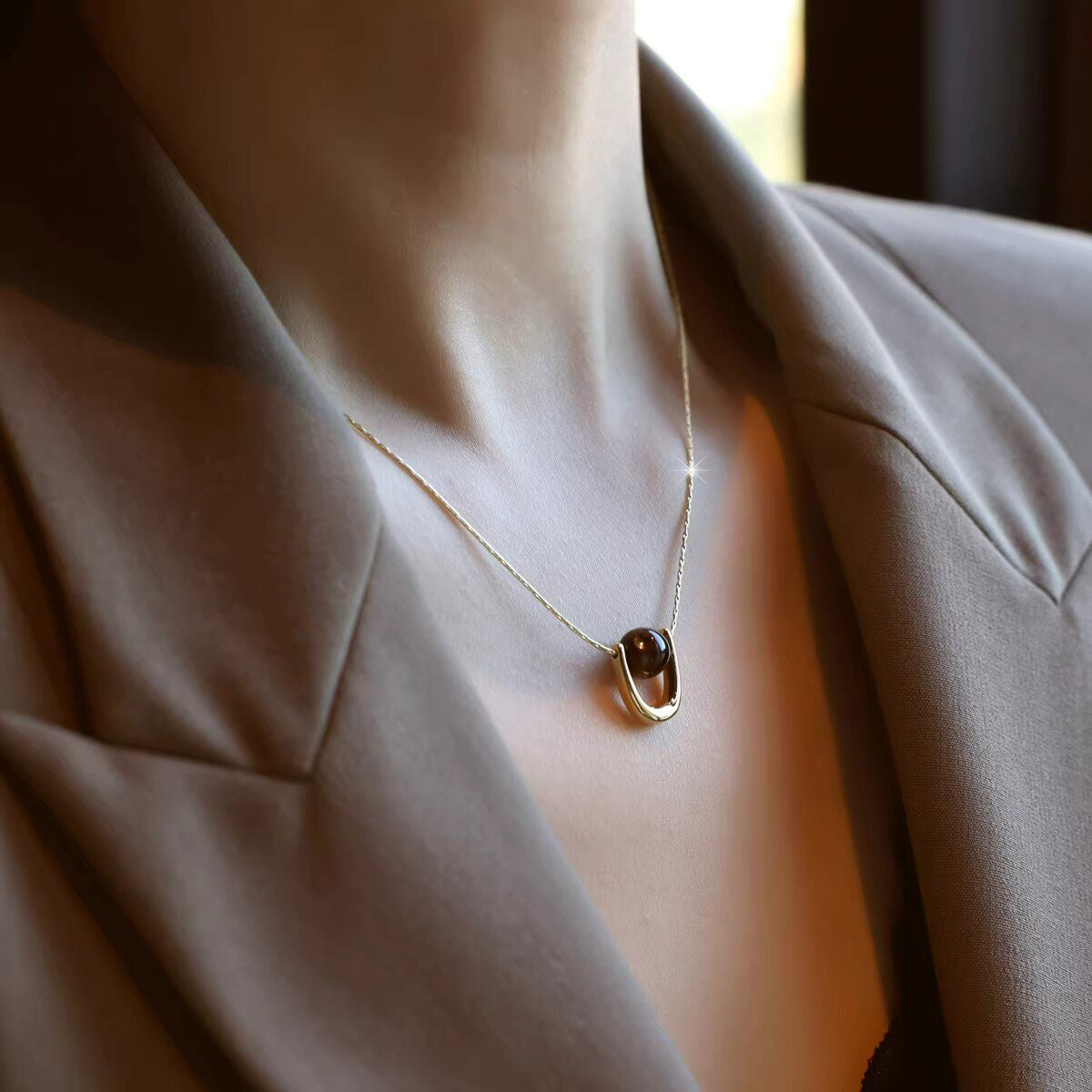 Natural Tiger Eye Stone Necklace, Versatile & Edgy Sweater Chain, Light Luxury Style