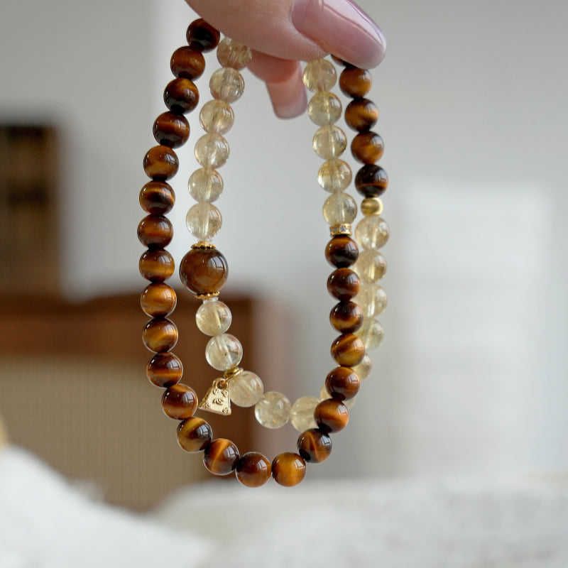 Bracelet Citrine naturelle et Œil de tigre - Attire la richesse et transforme la chance