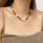 Irregular Baroque Pearl Natural Tiger Eye Stone Necklace — Gift for Mom