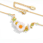 Enamel Daisy Flower Leaf Necklace - Embrace Constant Warmth