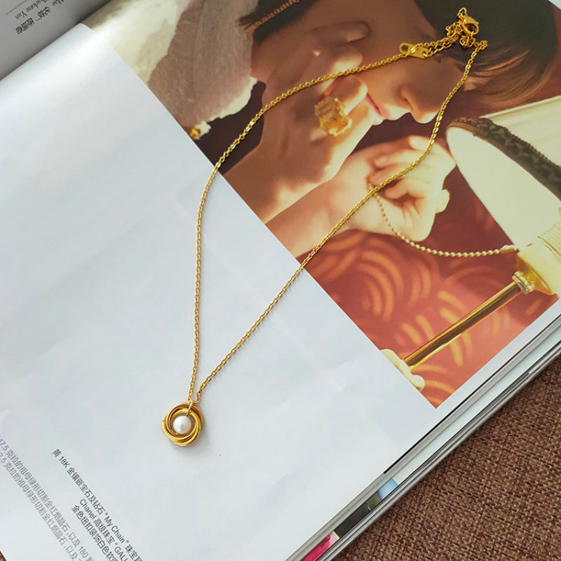 Minimalist Triple-Ring Pearl Setting Necklace | 60th Birthday Keepsake Jewelry