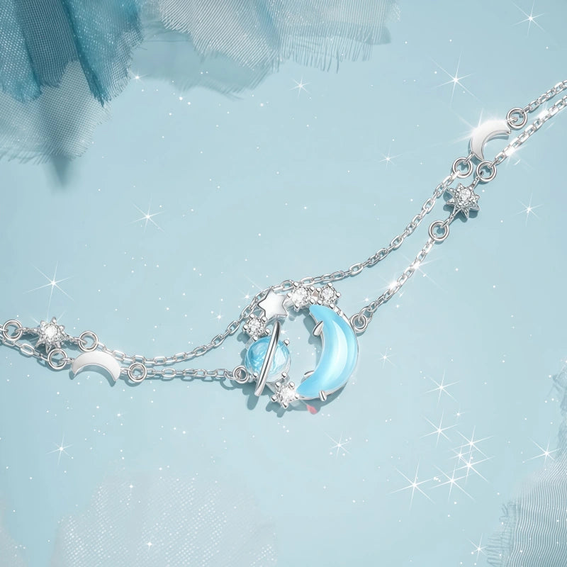 Aurora Crescent Starlight Double Layer S999 Bracelet - Carry Cosmic Blessings With You