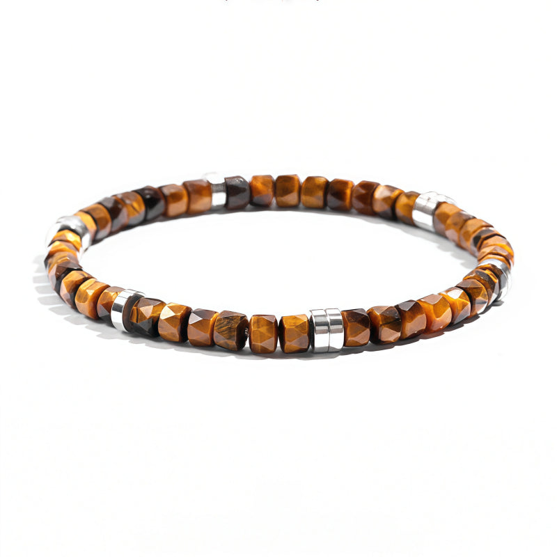 Bracelet en Pierre Naturelle Œil de Tigre, Coupe Droite et Facette Fine, Cadeau de Saint-Valentin pour Petit Ami