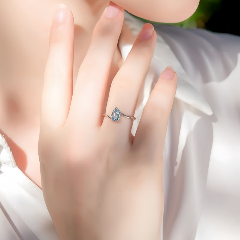 Bague Aigue-Marine Argent S925 Anneau Goutte de Chance