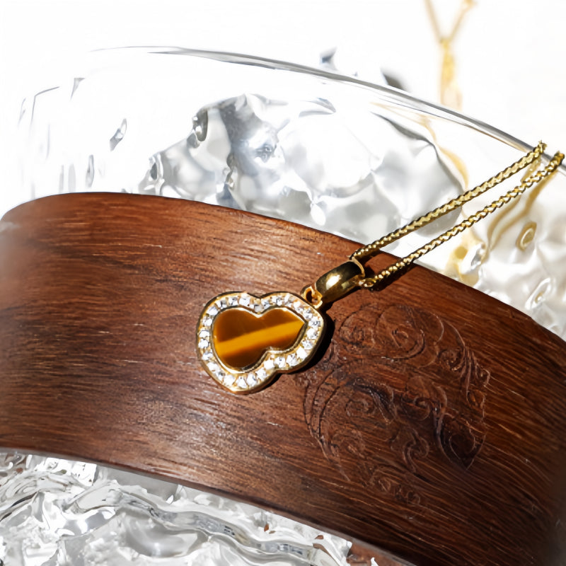 Golden Tiger Eye Gourd Necklace — Niche Luxury Crystal Charm for Wealth & Blessing