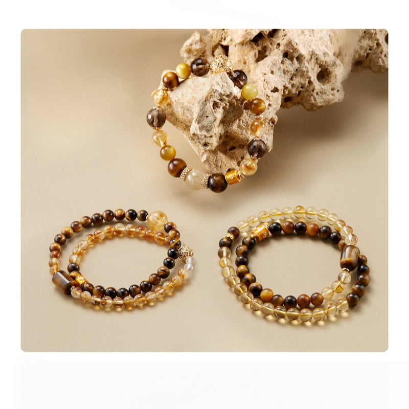 Bracelet Citrine Naturelle et Œil de Tigre – Double Succès et Richesse