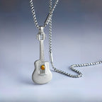Natural Tiger Eye Stone Necklace — Personalized Guitar Pendant for Boyfriend