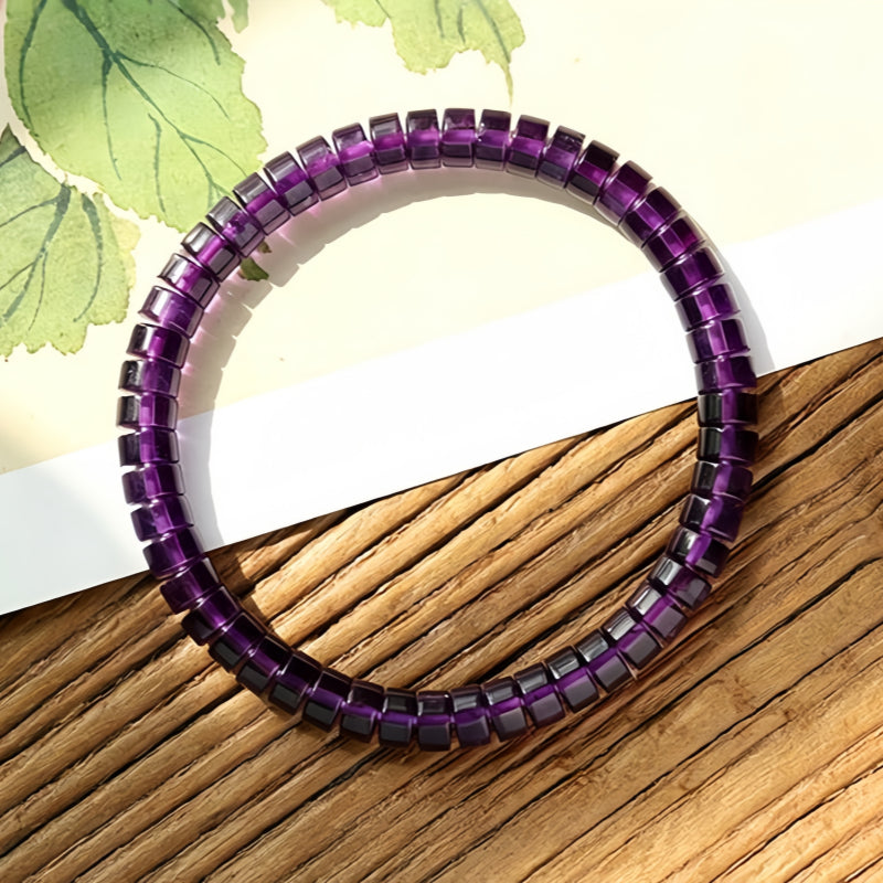 Natural Straight Cut Amethyst Tube Beads Bracelet - Purify Negativity, Sharpen Intuition and Clear Mind