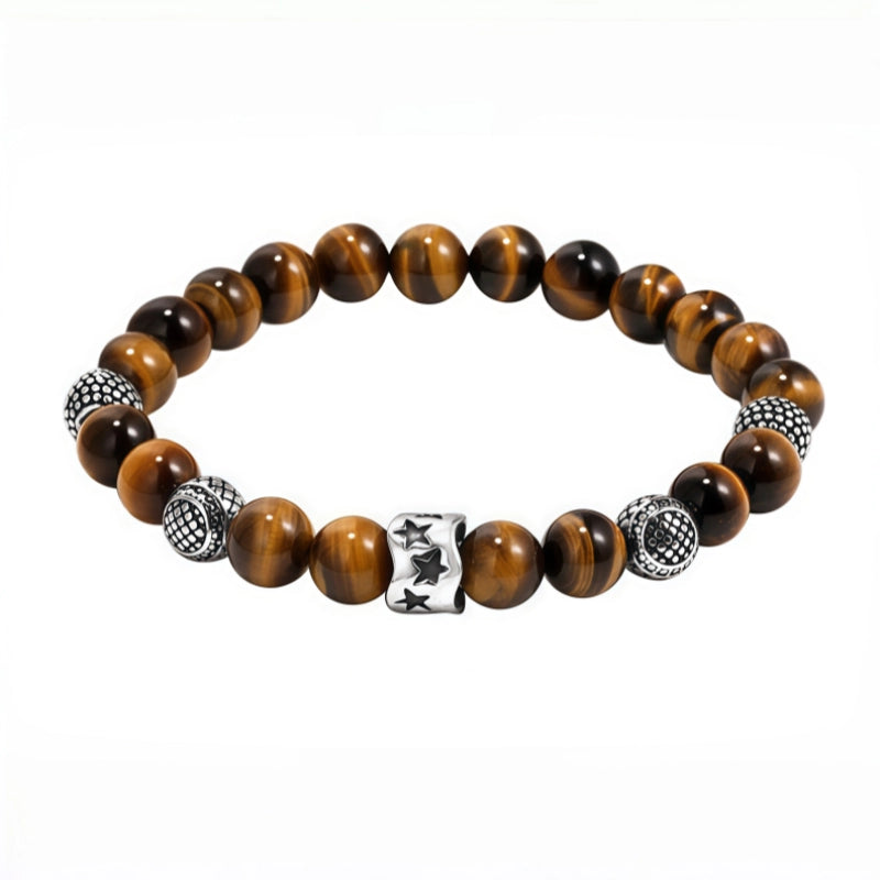 Natural Tiger Eye Stone Bracelet Trendy Steel Ball Versatile Men's Bracelet