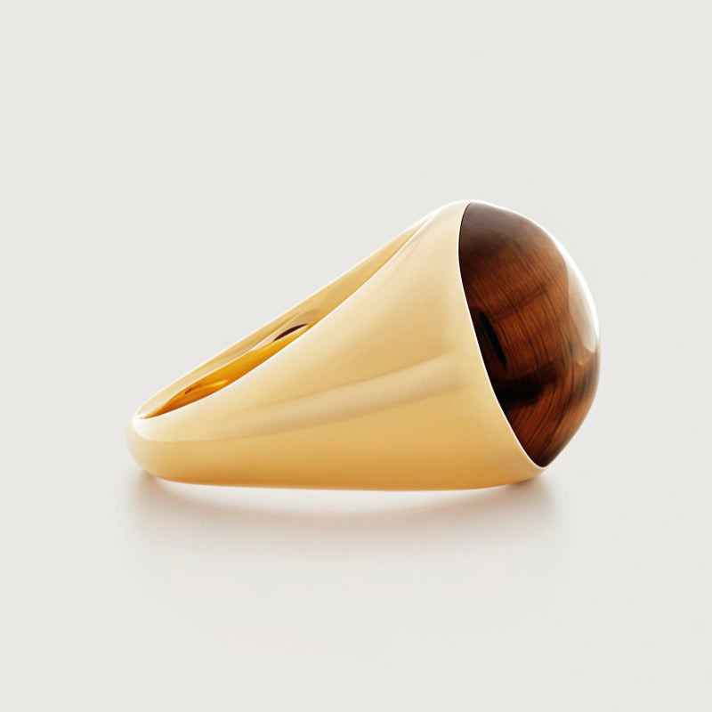 Natural Tiger Eye Stone Ring, Dome Retro Light Luxury Ring