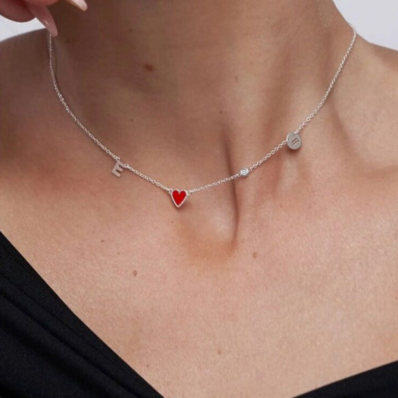 Customizable Letter/Zodiac/Zircon/Enamel Heart Pendant Necklace