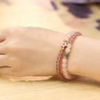 Natural Rose Quartz Ring Flower Bracelet - Inner Peace and Gentle Healing