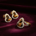 Maillard Golden Tiger Eye Gourd Silver Studs — Fortune Crystal Earrings & Ring Set