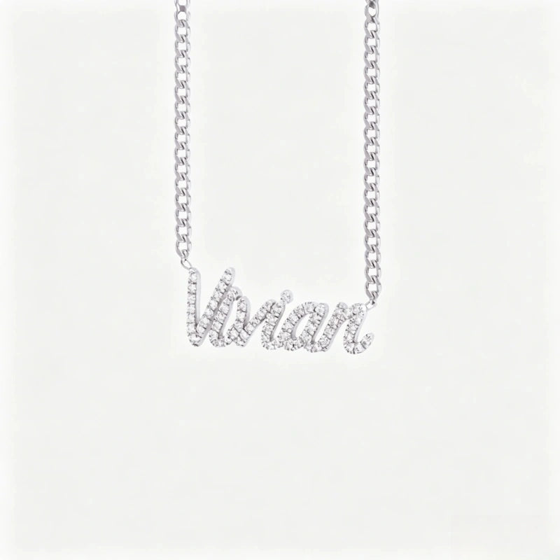 Collier prénom en diamant pavé sur mesure | Collier lettre de luxe minimaliste en argent sterling 925