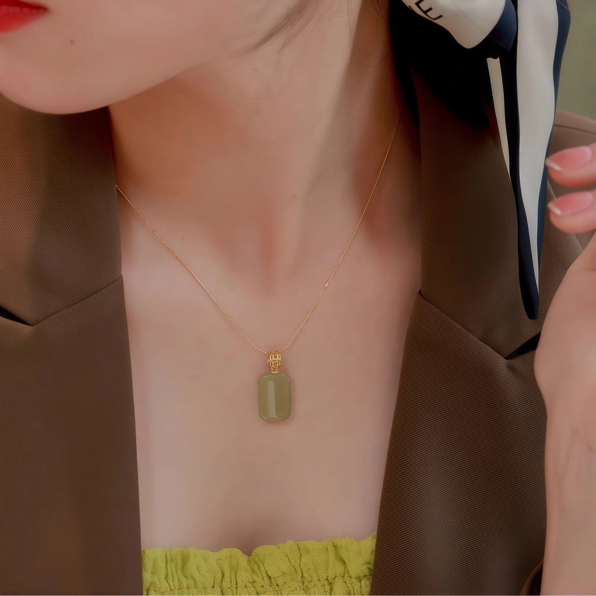 Gentle Natural Hetian Jade Plain Tablet Necklace - Peace & Serenity