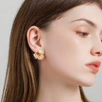 Boucles d'oreilles pendantes émaillées fleur d'éventail et perles, magnifiques boucles d'oreilles de luxe légères en fleur de cerisier