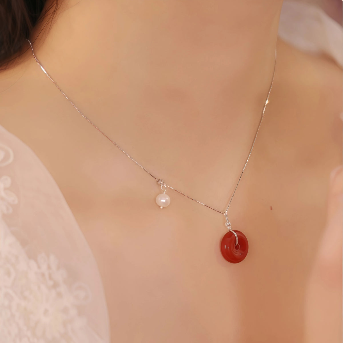 Natural Stone Ping An Kou Charm Necklace - Peace & Unity