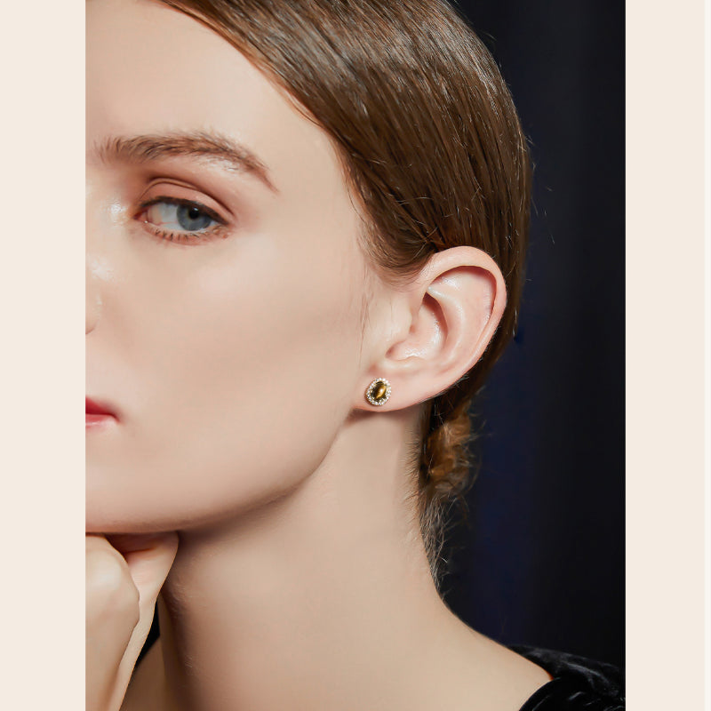 Natural Tiger Eye Earrings — Maillard Caramel Collection