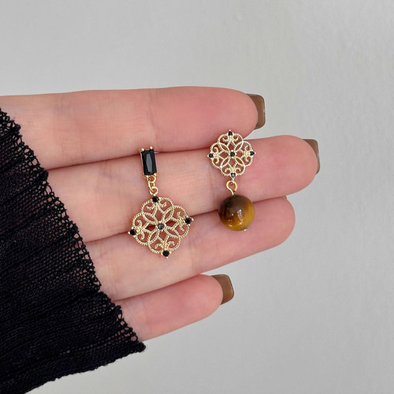 Asymmetric Tiger Eye Earrings, Wealth Crystal Ear Accessory