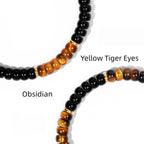 Natural Flat Disc Black Onyx & Tiger Eye Bracelet for Men - Attract Wealth & Stabilize Career, Valentine Gift for Boyfriend