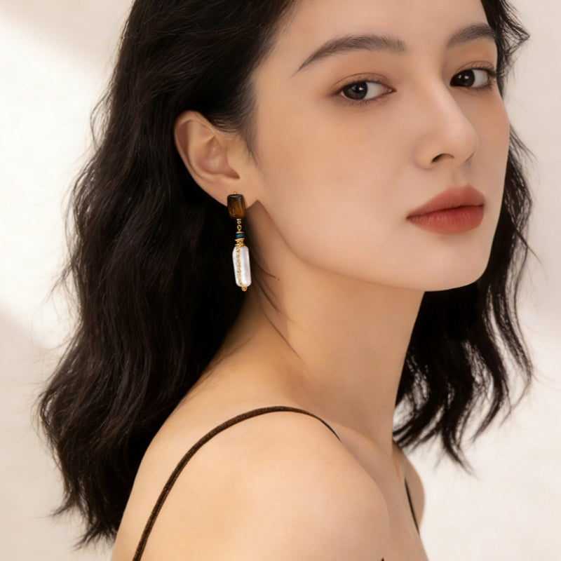 Baroque Pearl Natural Tiger Eye Earrings — Unique Style, Light Luxury & Premium