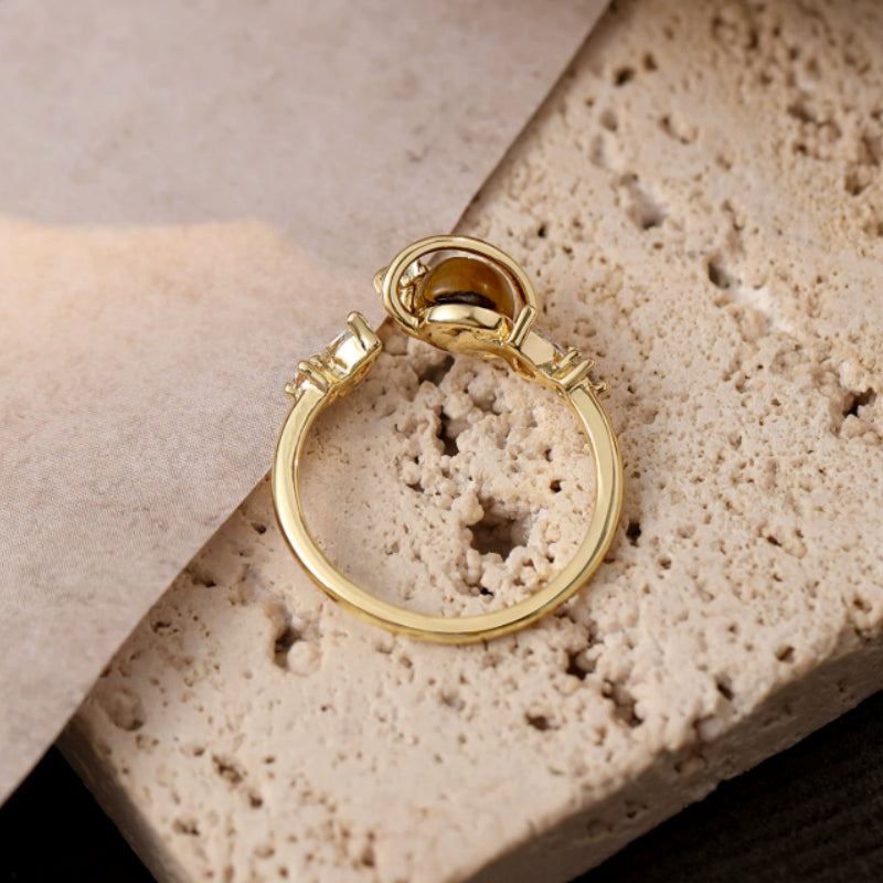 Planet Tiger's Eye Healing Crystal Ring, Wealth & Courage Talisman