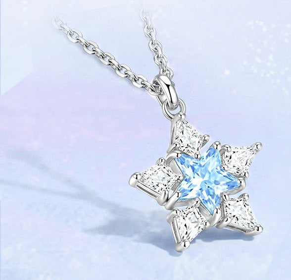 Sparkling Blue Star Snowflake Necklace - Embrace Clarity and Hope